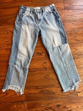 Hidden Raw Hem Colorblock Distressed Jeans Size 29